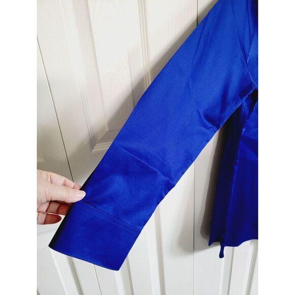 Chico's 1 No‎ Iron Top Blouse Button Front Royal Blue Long Sleeve Cotton Medium - Picture 6 of 7